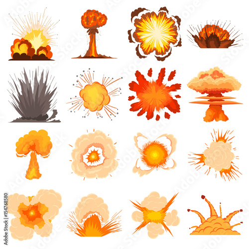 Explosion effect icons set, cartoon style