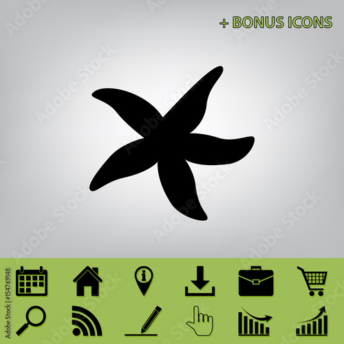 Sea star sign. Vector. Black icon at gray background with bonus icons at celery ones