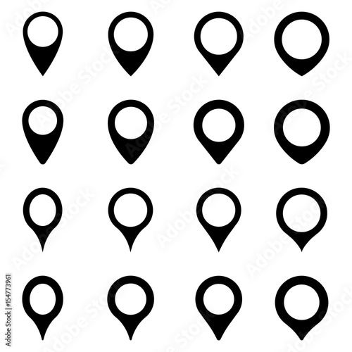 Map marker icons. Geotargeting pin for maps in different shapes. Vector Illustration