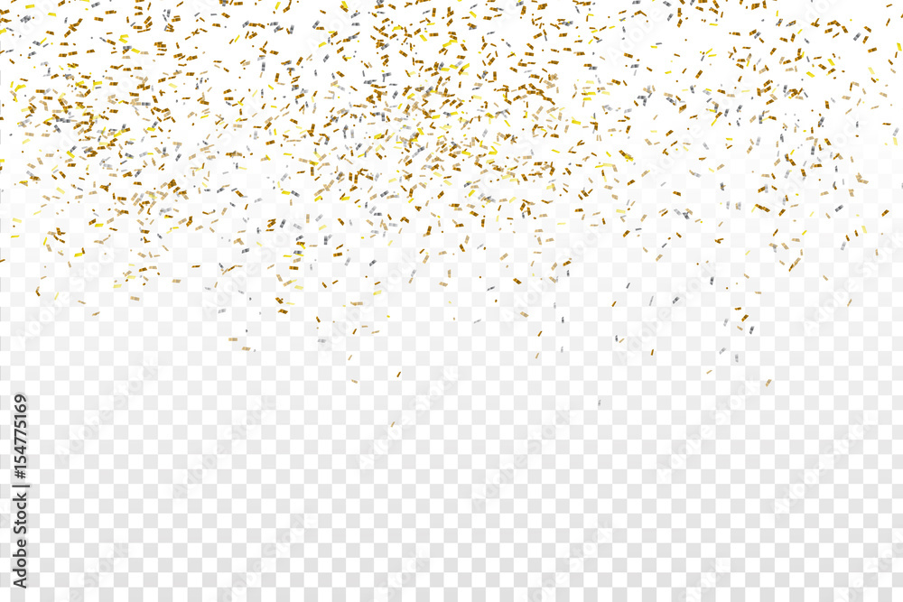 Vector realistic golden confetti on the transparent background. Concept of happy birthday, party and holidays. - obrazy, fototapety, plakaty 