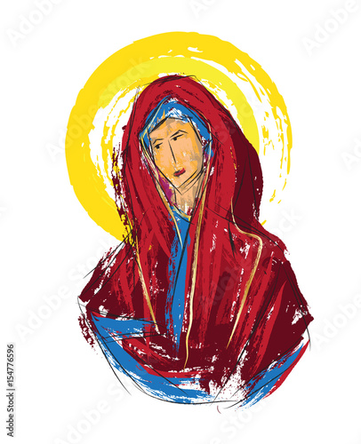 Blessed Virgin Mary abstract artistic watercolor style digital painting, made without reference image.