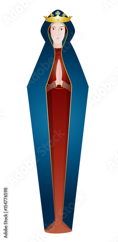 Blessed Virgin Mary - Madonna with a crown, ascension into Heaven. Religious color design.