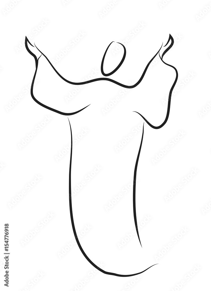 Man in prayer with raised hands. Abstract simple line art logo design