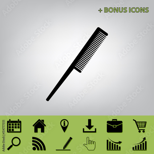 Comb sign. Vector. Black icon at gray background with bonus icons at celery ones