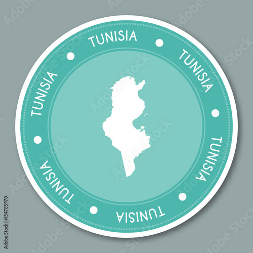 Tunisia label flat sticker design. Patriotic country map round label. Country sticker vector illustration.