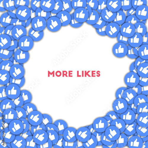 More likes. Social media icons in abstract shape background with scattered thumbs up. More likes concept in classy vector illustration.