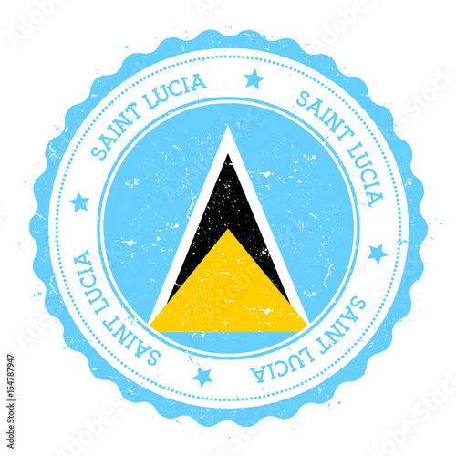 Saint Lucia flag badge. Vintage travel stamp with circular text, stars and island flag inside it. Vector illustration.
