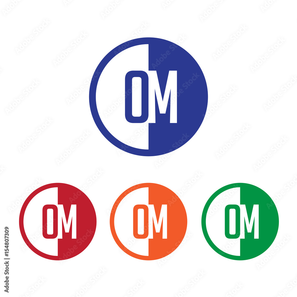OM initial circle half logo blue,red,orange and green color