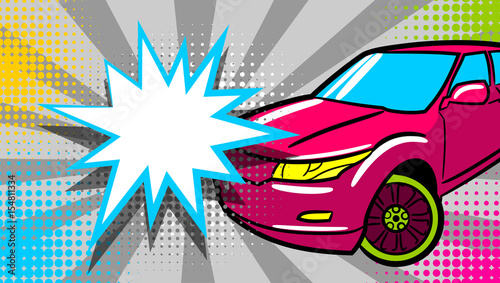 Luxury roadster text star crash speech bubble