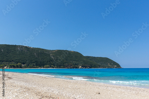 Panoramic view of Girapetra Beach with blue waters  Lefkada  Ionian Islands  Greece