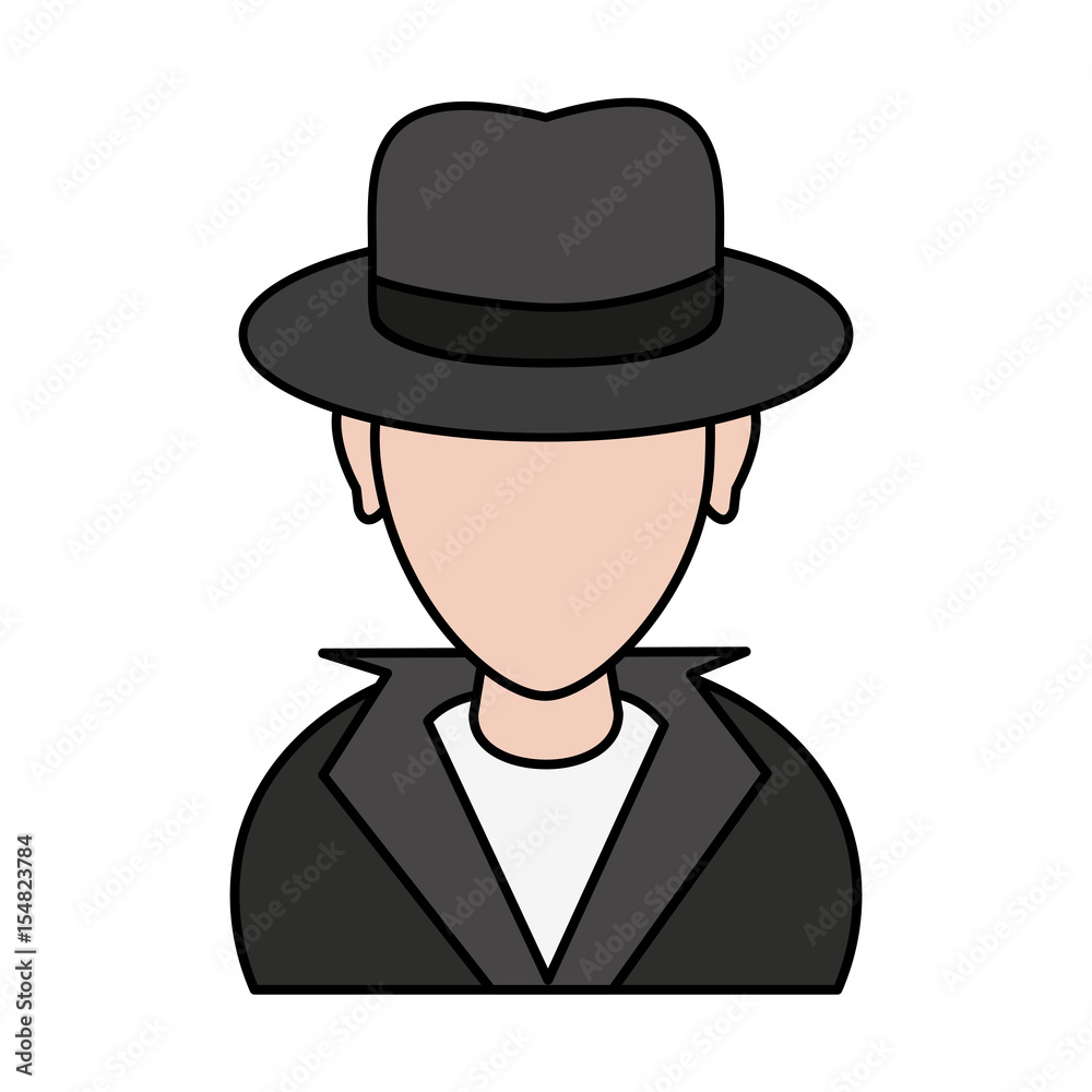 color image cartoon half body hacker with jacket and hat vector illustration