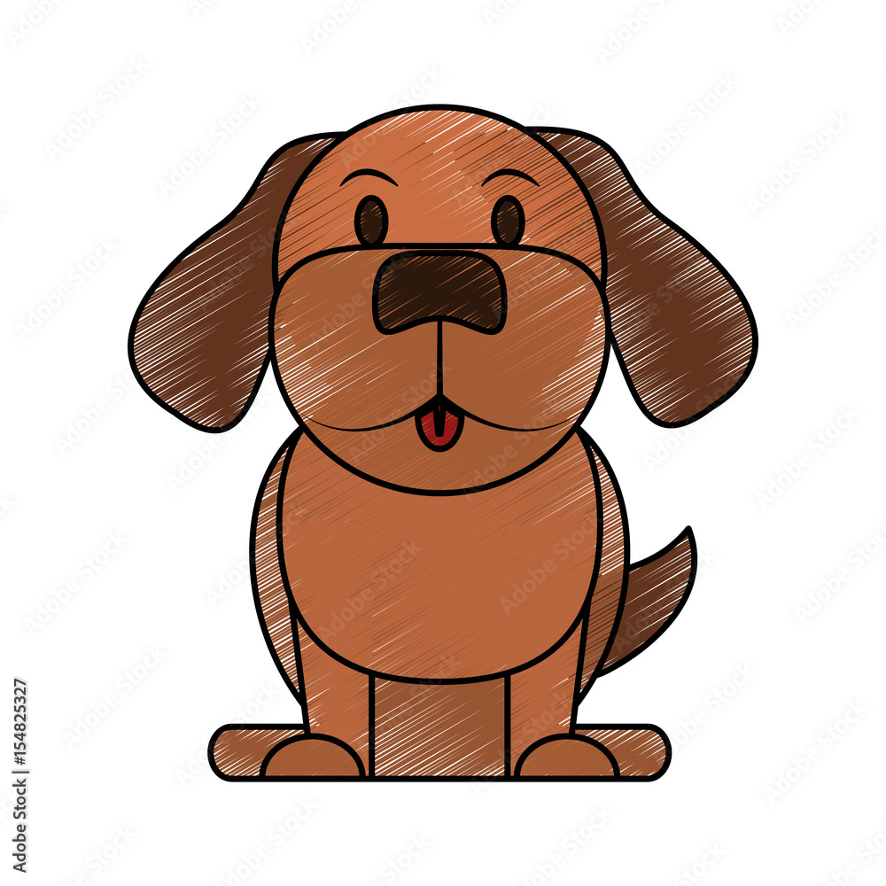 Obraz premium color pencil cartoon front view dog animal sitting vector illustration
