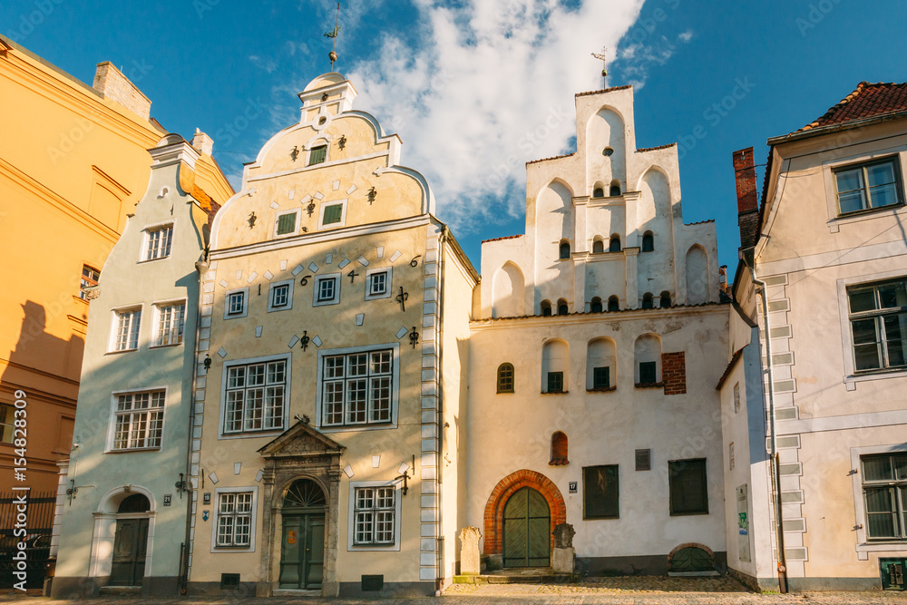 Riga, Latvia. Famous Landmark Three Brothers Buildings. Old Houses