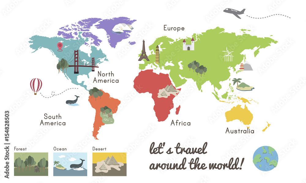 World Continent Map Location Graphic Illustration