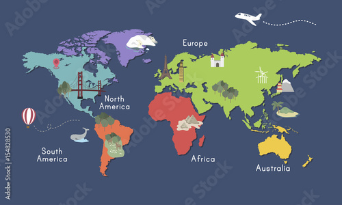 World Continent Map Location Graphic Illustration