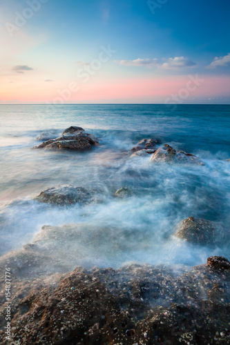 Waves and rocks shore long exposure © Juhku