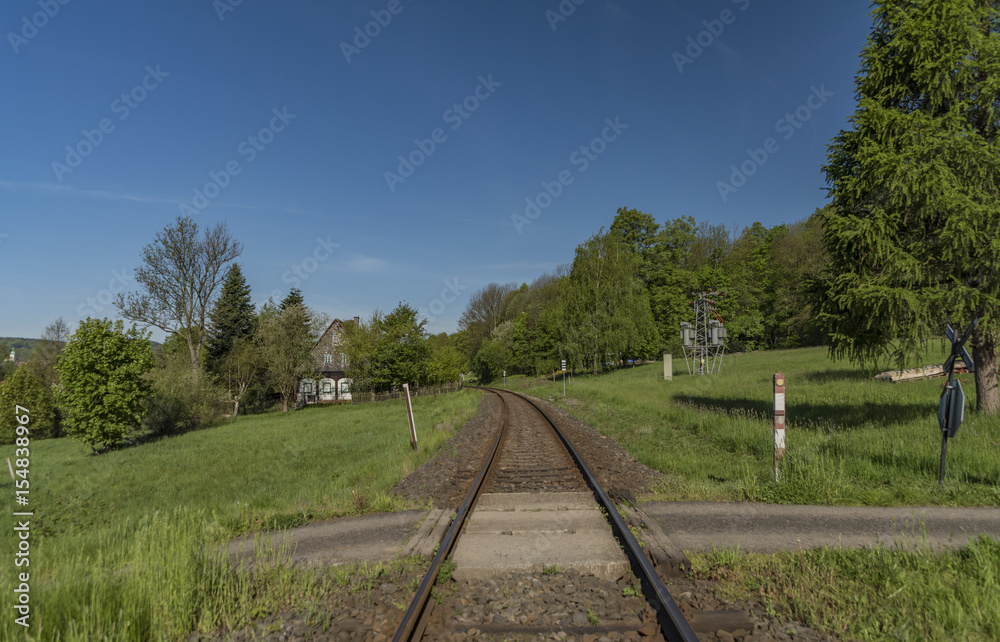 Fototapeta premium Spring morning with railway track