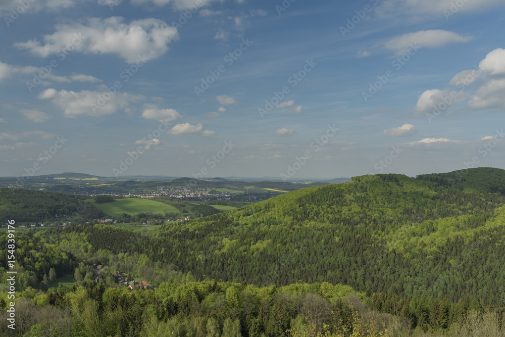 Naklejka premium Spring cloudy day with blue sky from Tolstejn castle