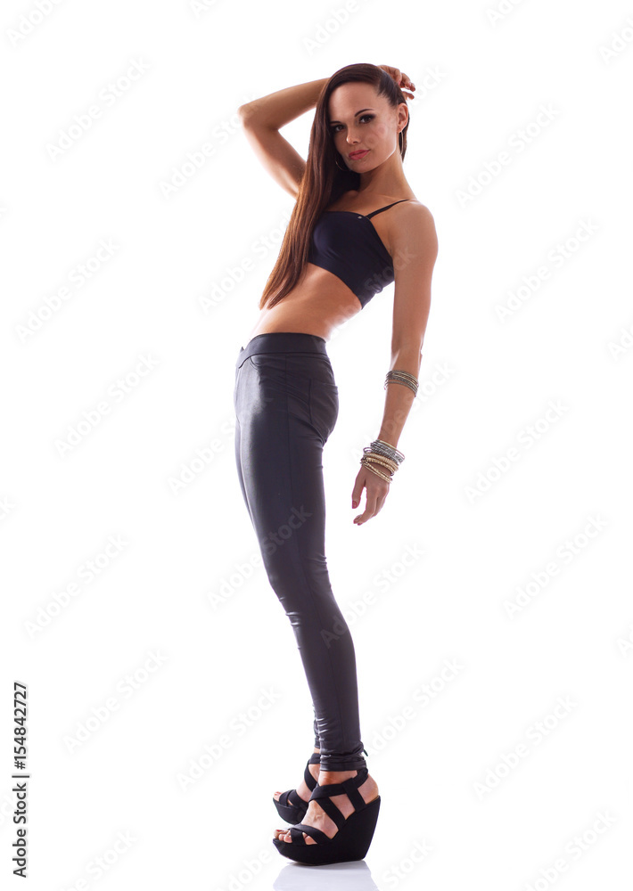 Stylish and young modern style dancer jumping Stylish and young modern style dancer jumping