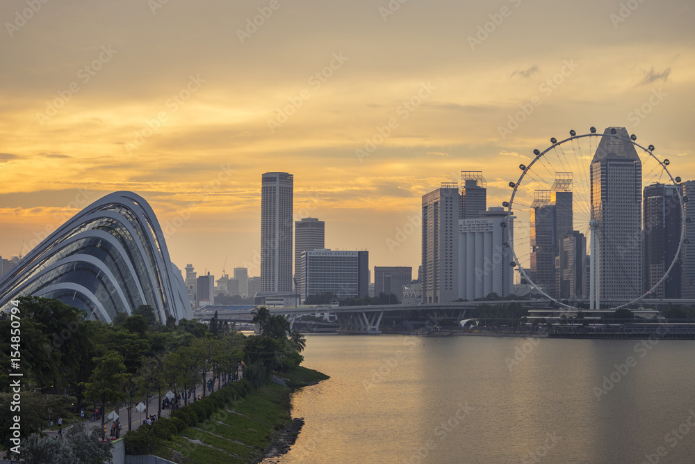 Singapore landmark with sunset