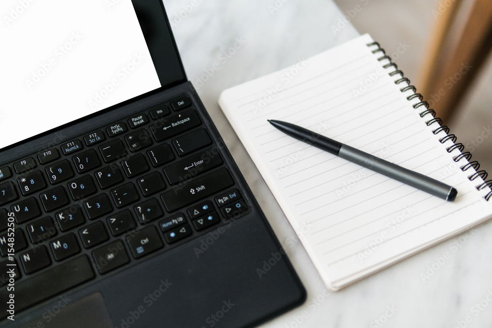 office equipment objects on desk,laptop note list and pen on office desk concept,selective focus office equipment objects on desk,laptop note list and pen on office desk concept,selective focus