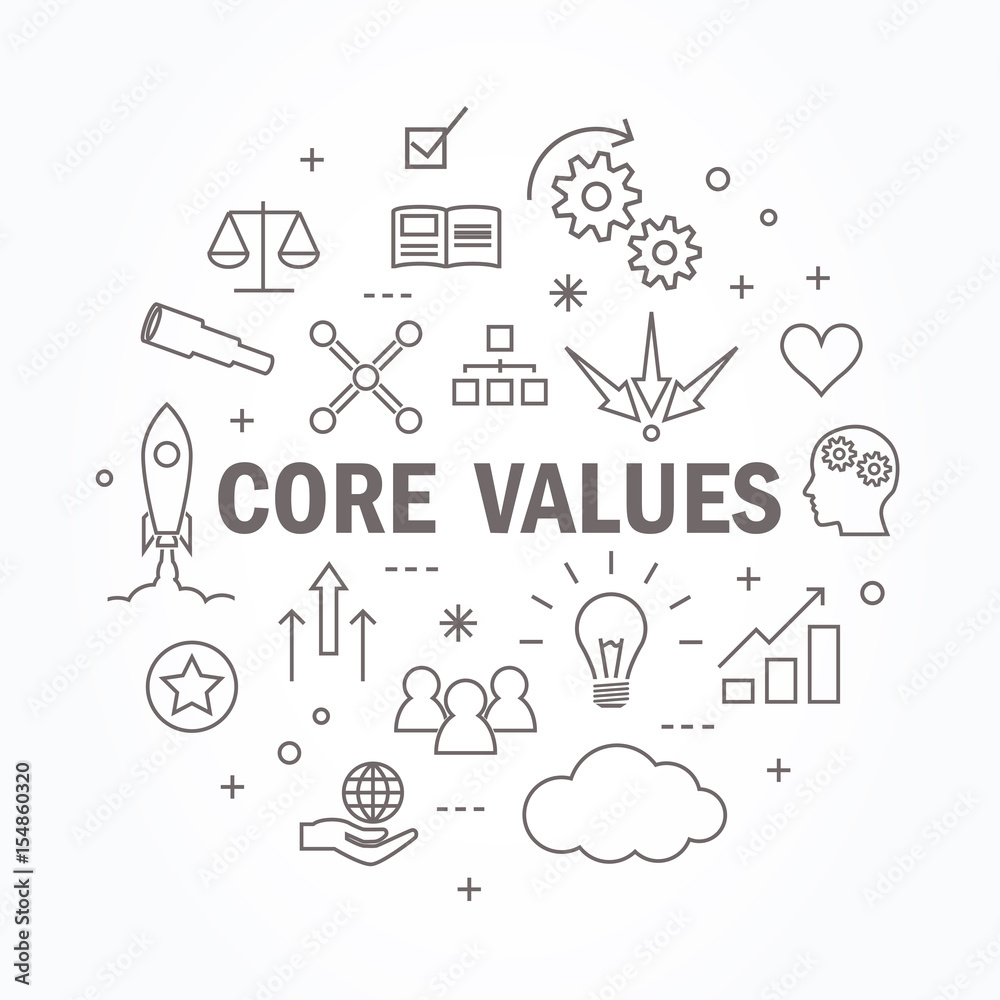 Naklejka premium Core values thin line icon set. Vector illustration.