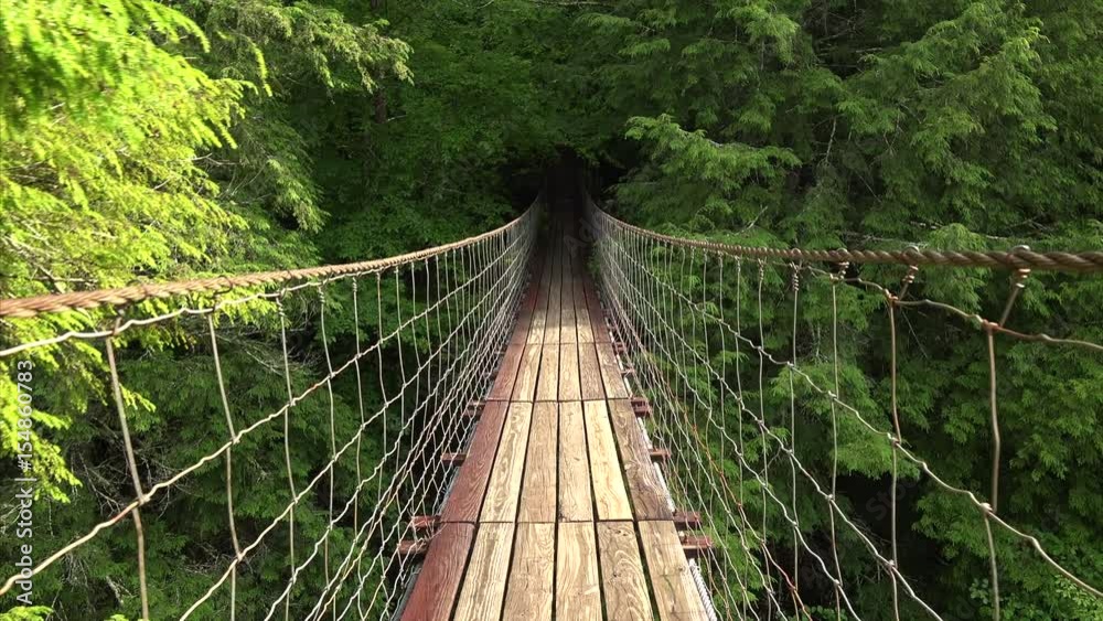Walking across suspension bridge POV at Fall Creek Falls State Park in