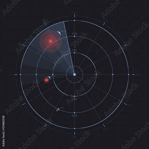 Vector radar screen. Futuristic HUD radar display. Sci-fi design element isolated on background. Military air scan. Submarine navy search. System blip. Vector illustration of navigation interface.