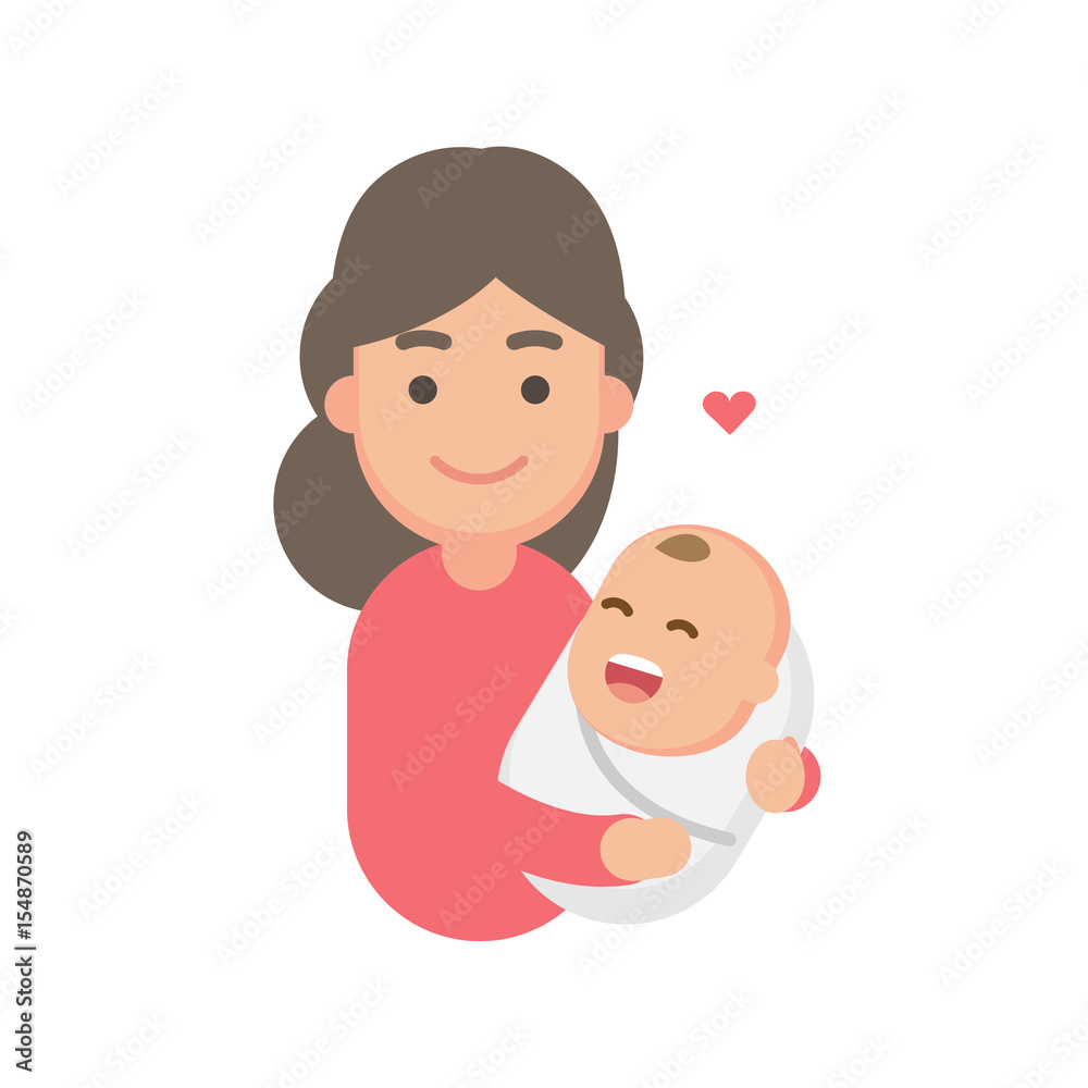 Mother holding cute baby. Happy Mothers' day. Vector flat illustration Mother holding cute baby. Happy Mothers' day. Vector flat illustration