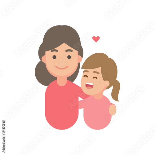 Mother hugging with her daughter flat icon symbol, Vector character illustration.