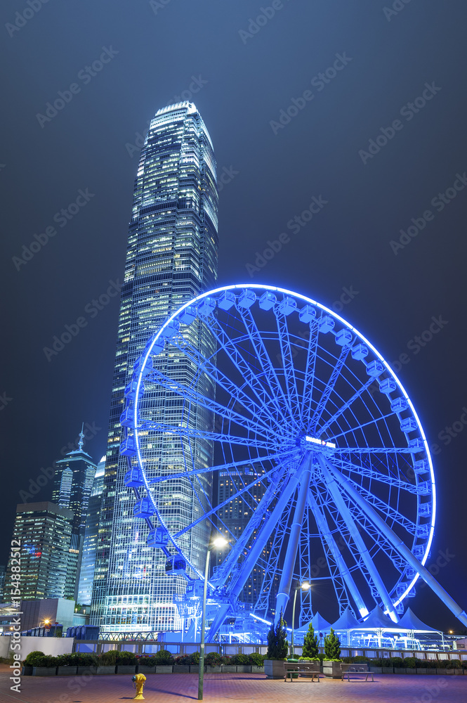 Ferris Wheel in Hong Kong City at night