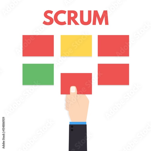 .Scrum master with hand. Vector illustration.