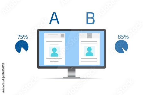 A-B comparison. Split testing. Concept with computer. Vector illustration.