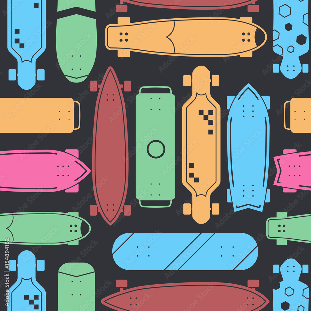 Vecteur Stock Skateboard pattern with vector various skate decks in