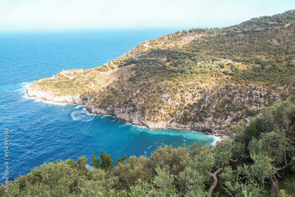 Punta Campanella and landscape of Sorrento's peninsula and island of Capri
