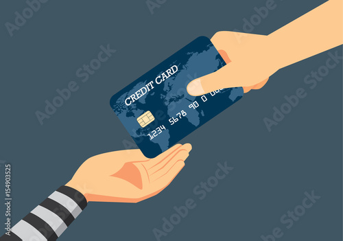 Hand of victim giving a credit card to robber. Illustration about fraud to identity theft when payment.