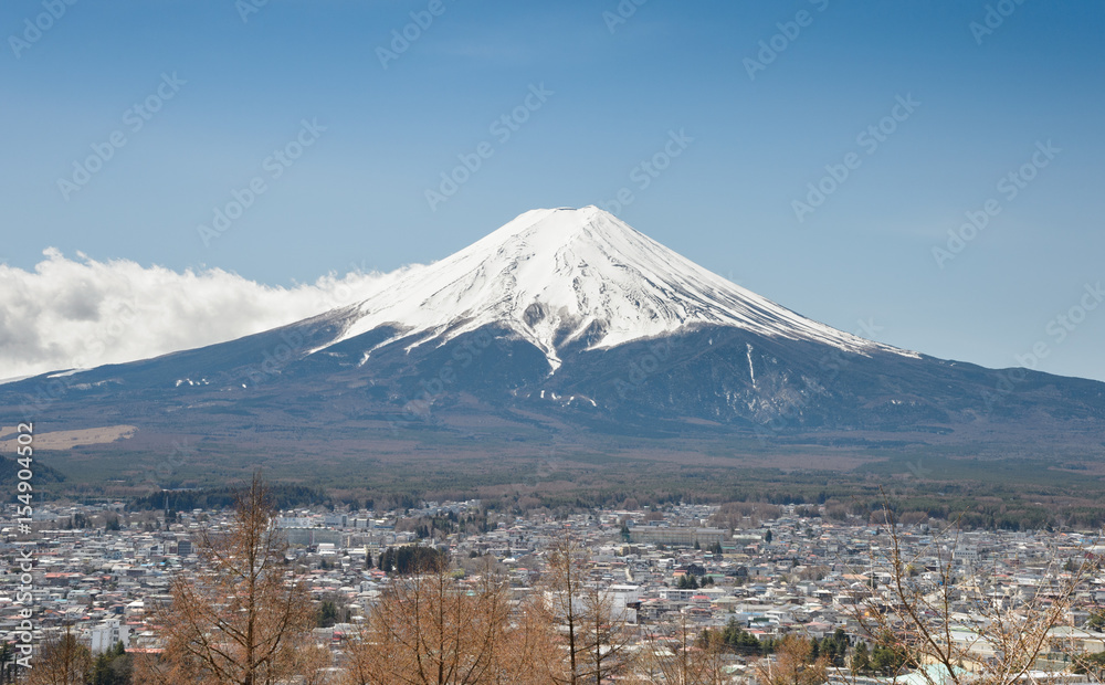 Fuji Mountain, Aerial view with cityspace view from Chureito Pagoda, Japan