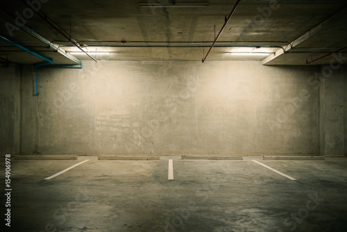 Parking garage department store interior with blank billboard