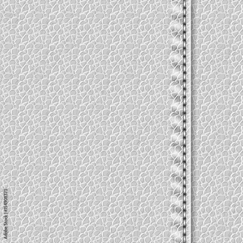 Realistic leather texture with a seam. White leather background with stitching. Vector illustration