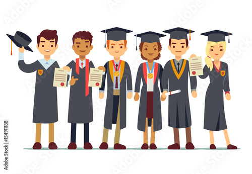 Vector graduation concept with students, college graduate