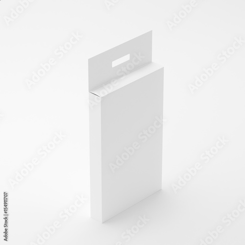 Package Box Mock-Up - High Rectangle with Hanger, Blank Paper Box With Hang Tab Mock-up On Isolated White Background, Ready For Your Presentation, 3D Illustration