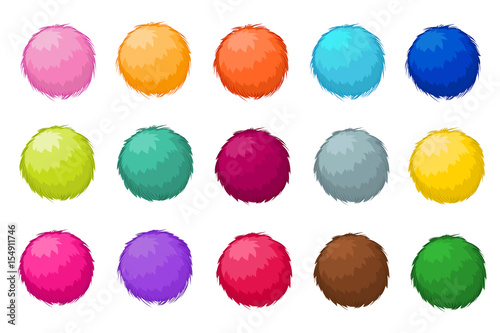 Colorful fluffy pompom fur balls isolated vector set photo