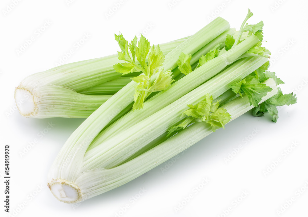 Fresh green leaf stalks of celery. Fresh green leaf stalks of celery.