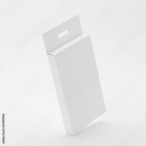 Package Box Mock-Up - High Rectangle with Hanger, Blank Paper Box With Hang Tab Mock-up On Isolated White Background, Ready For Your Presentation, 3D Illustration