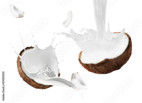 Coconut half on white background