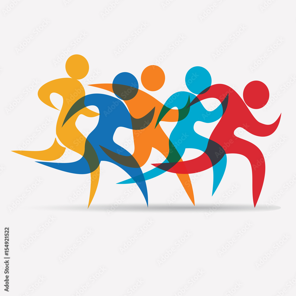 running people set of stylized icons and silhouettes, sport and activity  background