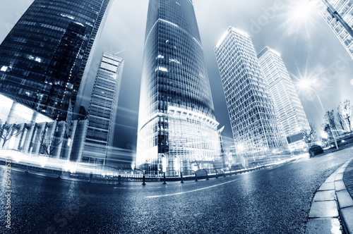 Photography the light trails on the modern building background in shanghai china