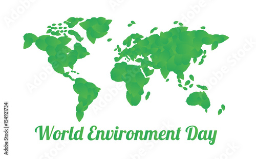 Map of the world from leaves. Concept World environment day. Vector illustration.