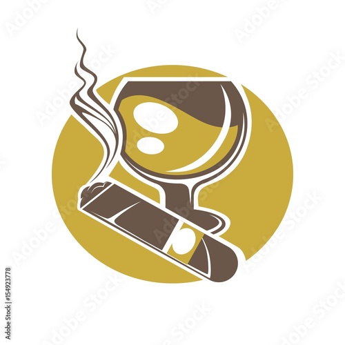 Cigar and glass for wine or whisky logotype on white