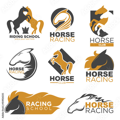 Horse racing colorful logo label set isolated on white